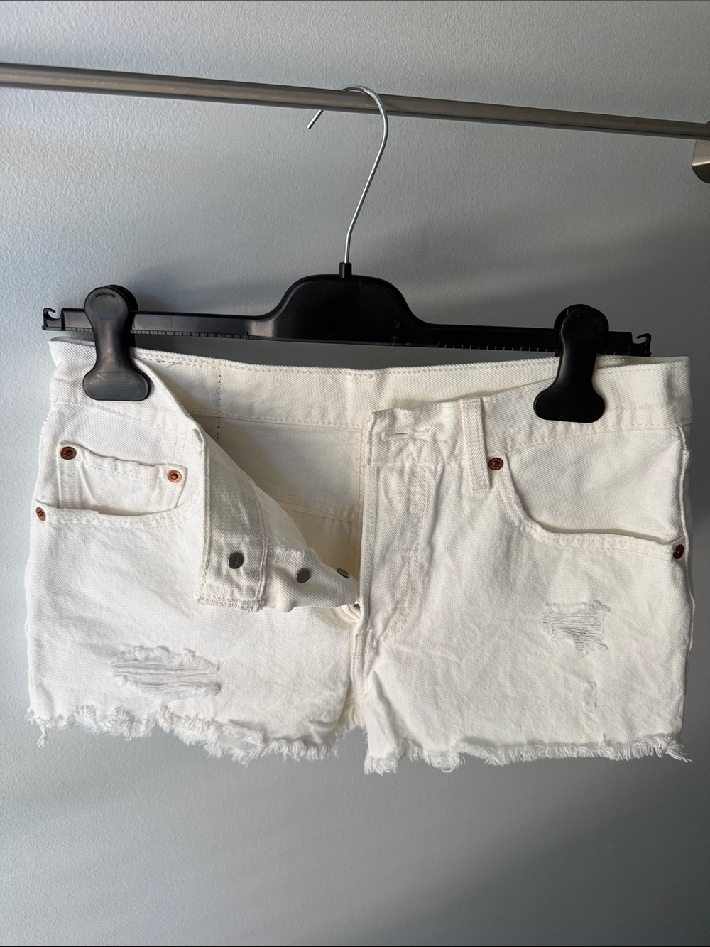 Levi's 501 White Distressed Cutoff Denim Shorts